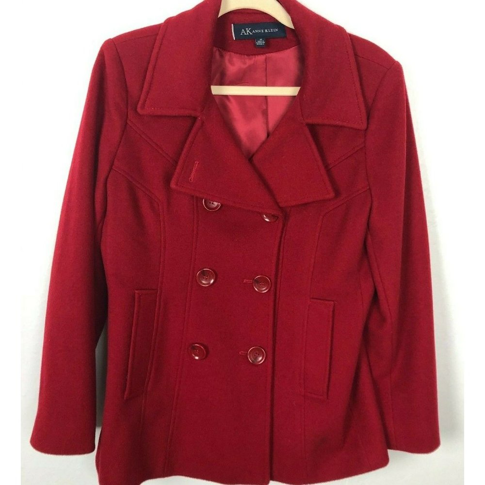 AK ANNE KLEIN Wool Lined Double Breasted Peacoat
